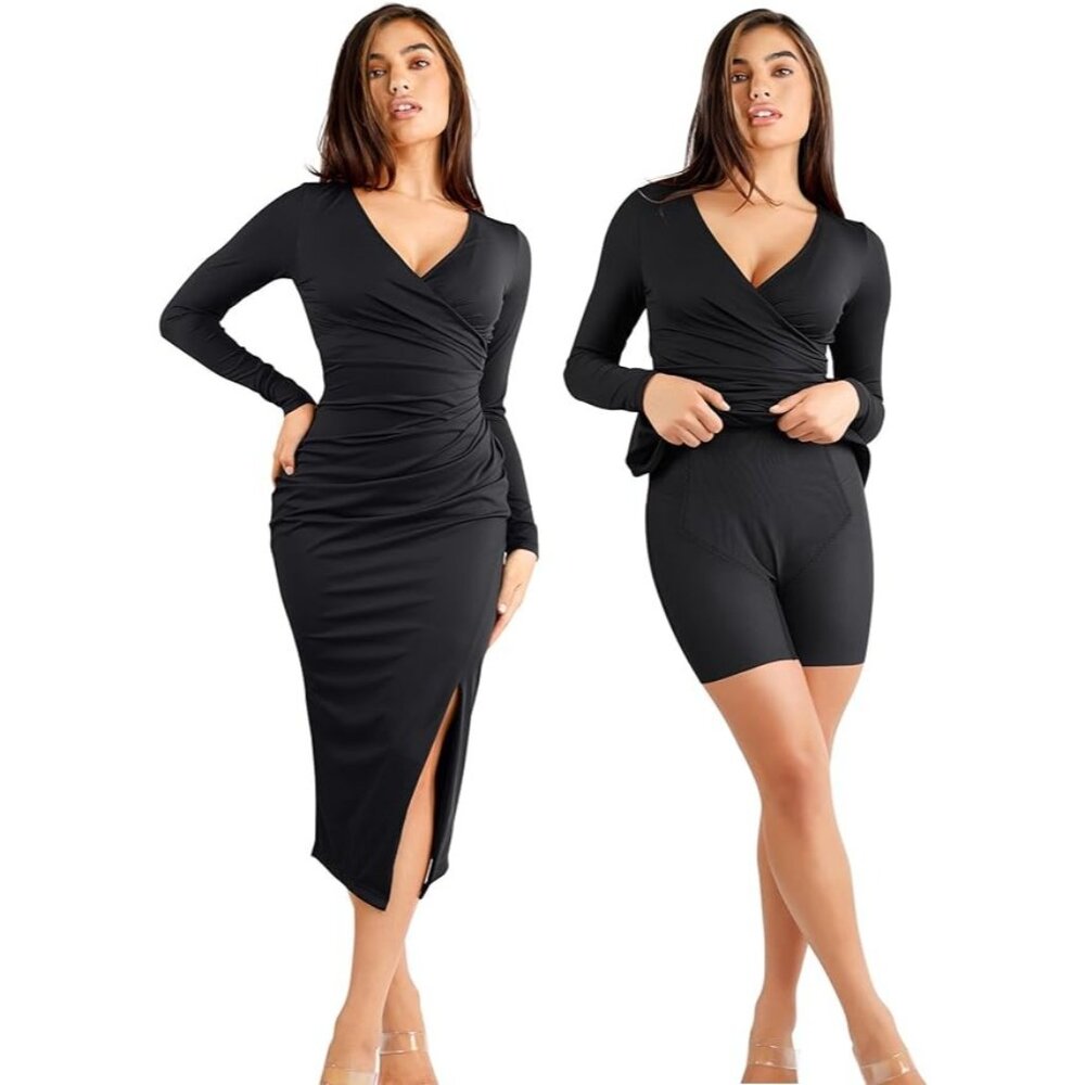 Popilush Midi Shapewear Dress Long Sleeve Bodycon Dress Black Medium NWT